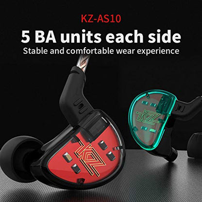 KZ AS10 Pure 5 Balanced Armature 5BA Earphone, Musician in Ear Monitor Headphone High Fidelity HiFi Headset (with Microphone, Black)…