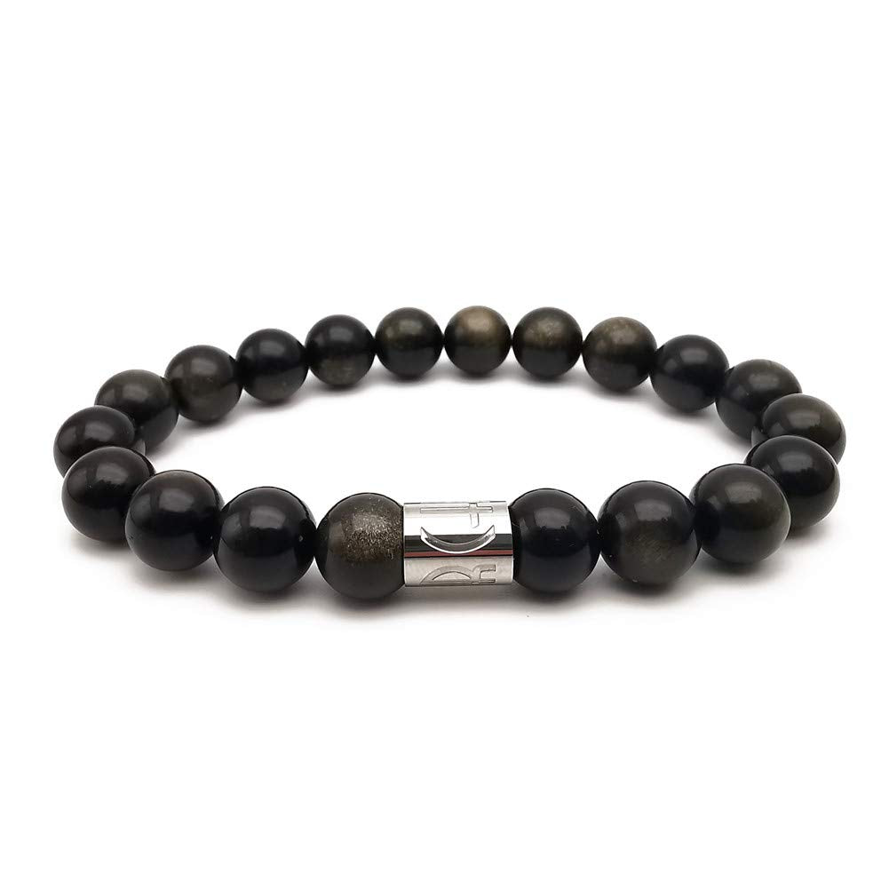 Morchic Gold Obsidian Stone Stretch Bracelet for Womens Mens, Genuine Semi Precious Gemstone 10mm Beads Classic Style Birthday Gift 8 Inches
