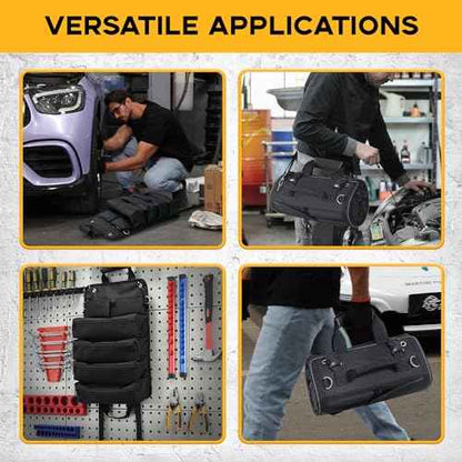 Heavy Duty Roll-Up Tool Bag with 2 Detachable Zipper Pouches, Compact and Portable Large Capacity Tool Storage, Versatile Tool Organizer for Mechanics, Electricians, and DIY Enthusiasts