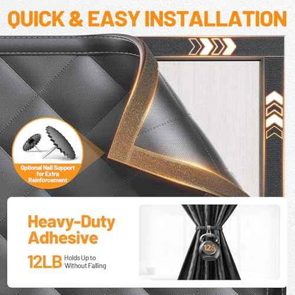 Magnetic Insulated Sliding Door Curtain Fits 72"x80" - Thermal French Door Cover for Winter with Clear Window, Patio Doors Insulation Kit & Doors Draft Stopper for Sliding Glass French Doorway - Black