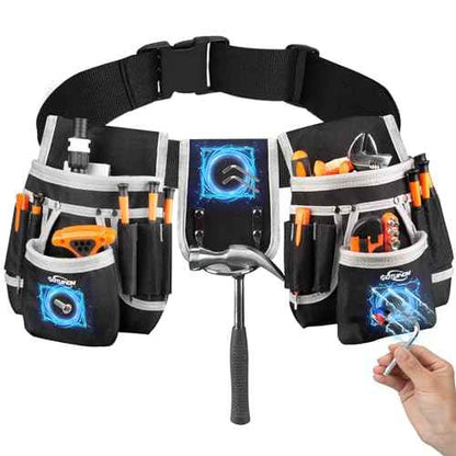 Tool Belt, Magnetic Tool Pouch with 26 Pocket Tool Belts for Men Heavy Duty Tool Pouch Bag, Detachable Tool Bags for Carpenter, Electrician, Woodworker, Construction
