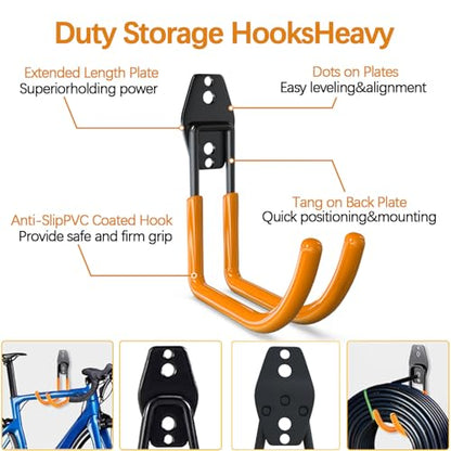 3-H Garage Wall Hooks 31 Pack, Garage Hooks Heavy Duty with Extra Welding Spots, Garage Organizer for Garden, Lawn, Yard Tools, Chairs, Ladders, Weed Eater, Shovel, Blower(Oranger)