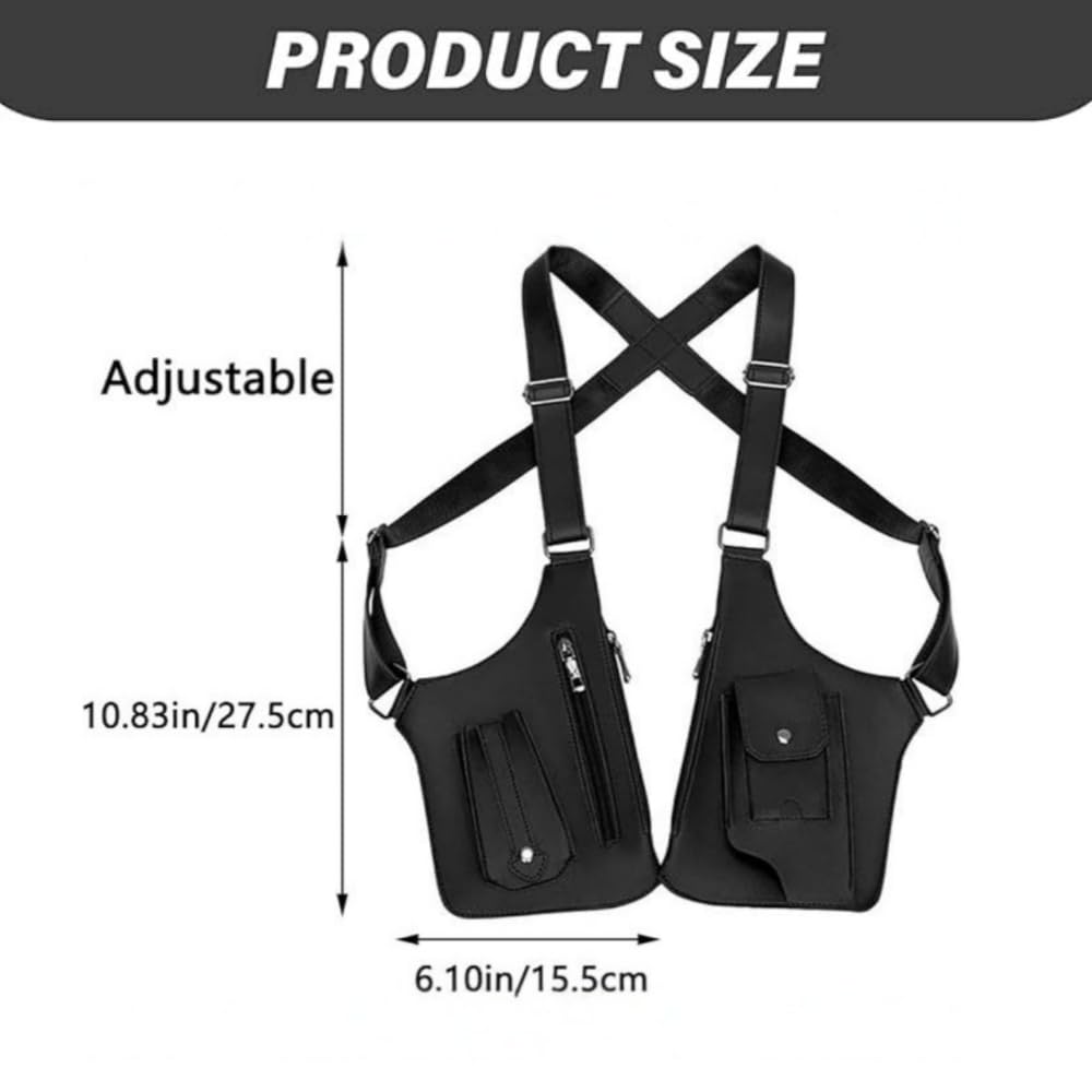 Double Shoulder Armpit Bag for Men, Anti-Theft Underarm Holster bags Hidden Strap Adjustable Strap Phone Wallet Multi-Pocket for Travel & Daily (Black)