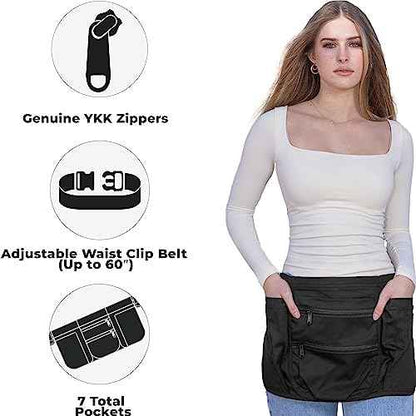Smart Apron Waist Apron - 7 Pockets with Zippers & Adjustable Clip Belt For Kitchen Cooking Restaurants Waiters Servers BBQ