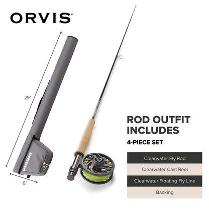 Orvis Clearwater Fly Rod Outfit - Fishing Rod and Reel Combo with Black Chrome Blank, Ceramic Guides, Durable Reel Seat, and Rod Tube - 8'6 5Wt 4pc