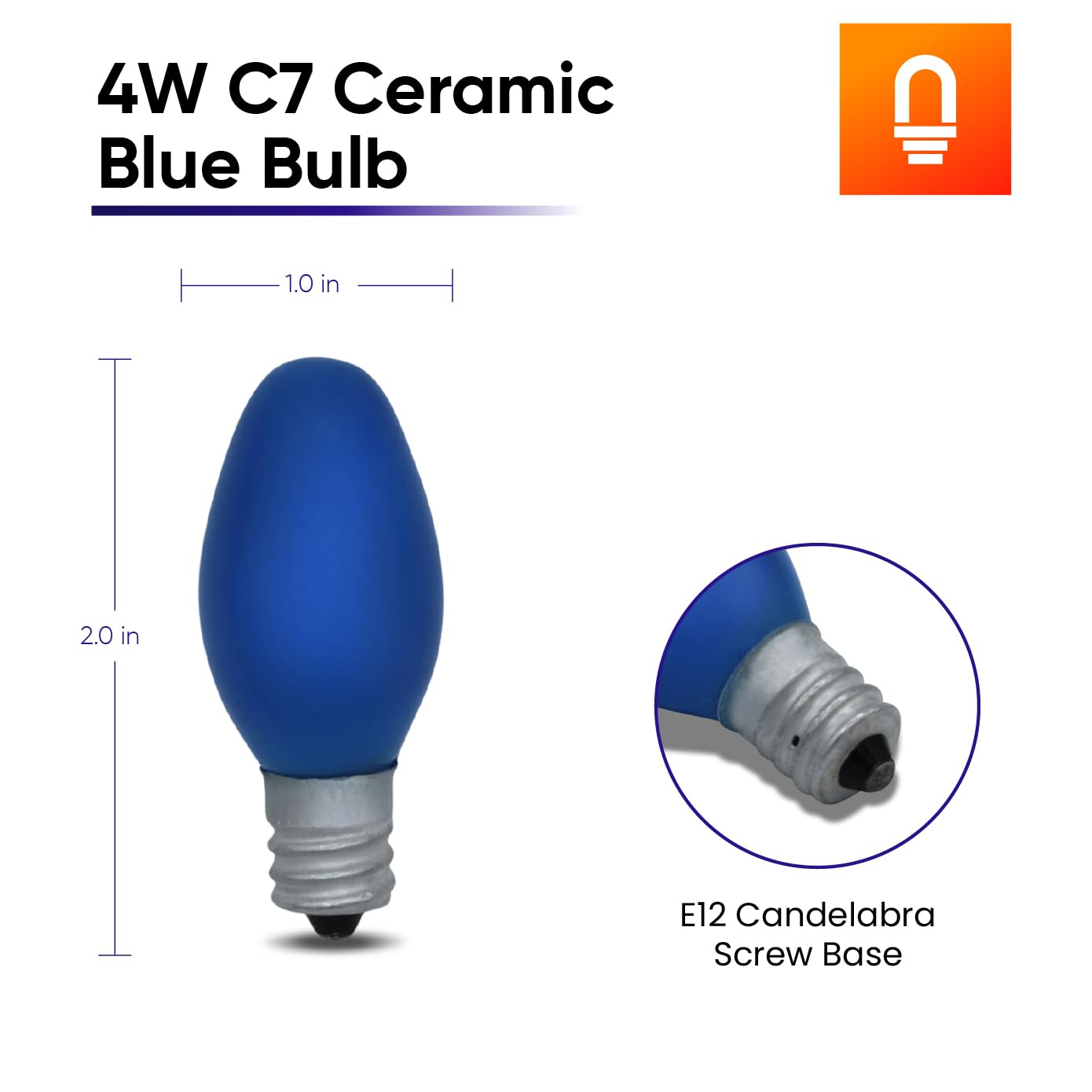 lumenivo 4W Replacement C7 Ceramic Blue Bulb 120V Incandescent Light Bulb for Holiday Decor, Small Night Light, Baby Showers, Christmas Bulbs - E12 Candelabra Base - 2 Pack