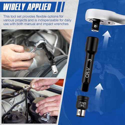 18-Piece Professional Impact Socket Extension Set with 1/4", 3/8" & 1/2" Drive Extension Bars, Socket Adapter Set, Swivel Universal Joints and Impact Coupler