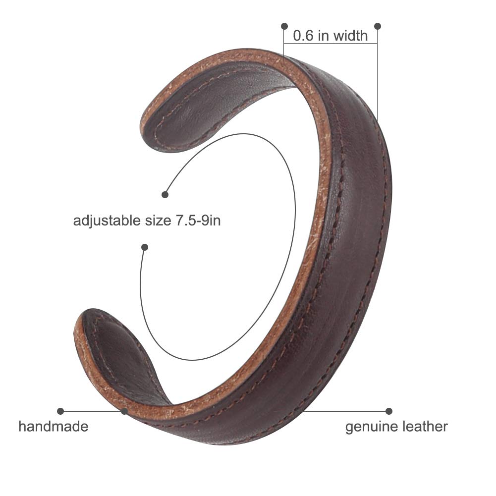 CJMILADO Mens Genuine Leather Bracelet - Handmade Adjustable Leather Cuff Bracelet punk Style leather wrap Wristband for Men (C-Cuff Brown)