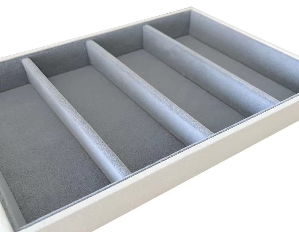 Premium Quality Sunglasses Eyewear 4 Slot Tray Organizer Display Navy Blue PU Leather Exterior Soft Velvet Liner Grey