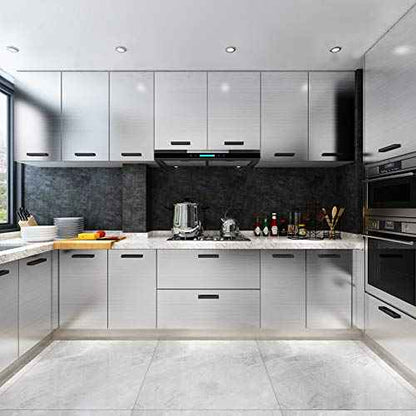 Hopepak Stainless Steel Contact Paper Peel and Stick Waterproof Silver Metallic Wallpaper Self Adhesive Removable Vinyl Roll for Kitchen Cabinet Refrigerator Dishwasher Countertop 17.3''x78.7''