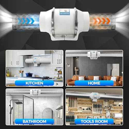 Voltset 4" Inch Inline Exhaust Fan with Remote Control, 280 CFM High Efficiency Air Flow for Bathroom, Kitchen, Grow Tent, Hydroponics, 3D Printer