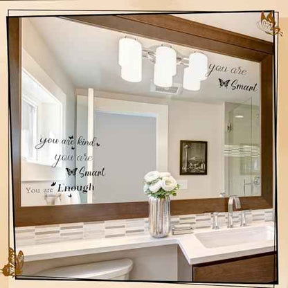 Geyoga 12 Pcs Inspirational Quote Mirror Decals Vinyl Positive Saying Affirmations Mirror Stickers Motivational Window Decals Peel and Stick for Home Office Staff Bathroom Wall Art(Butterfly)