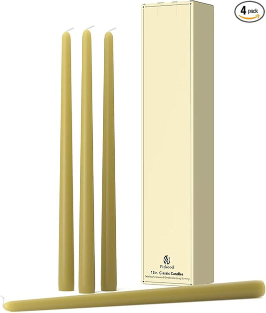 12-Inch Tall Dripless Taper Candles Set of 4 - Sage Green Tapered Candles, Perfect for Spring - Smokeless, Unscented, Long Burning - Hand Poured, Colored Tall Candlesticks - Verde salvia