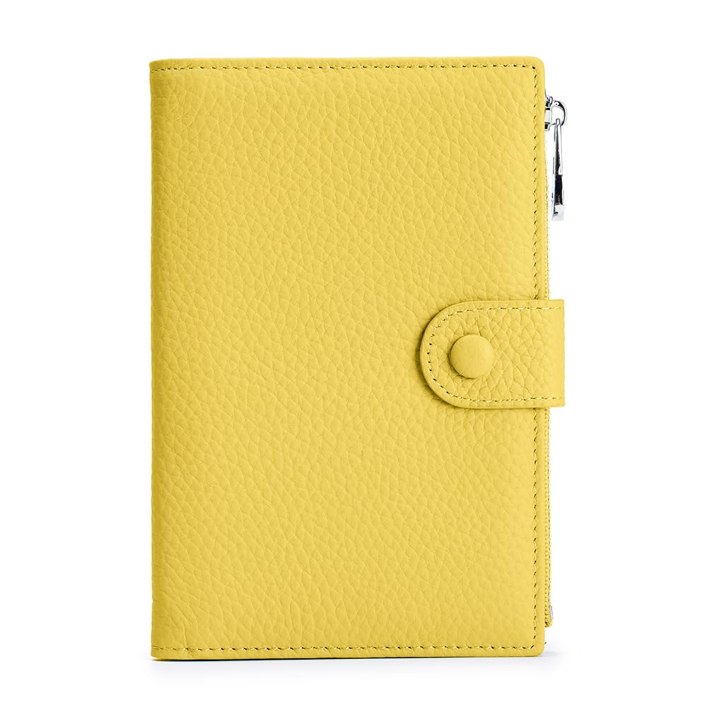Leather Passport Holder for Women, Slim RFID Blocking Travel Wallet, Compact Passport Wallet with Zippered Coins Pocket and SIM Slots, Ladies Passport Cover Case