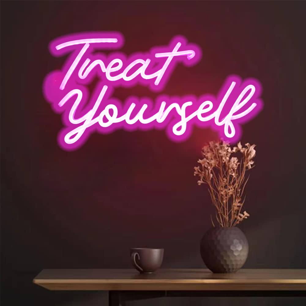 Treat Yourslef Neon Signs Pink LED Letter Neon Light Sign USB Power for Wall Decor Bedroom Wall Birthday Party Christmas Wedding Decoration(16.5 * 8.7)