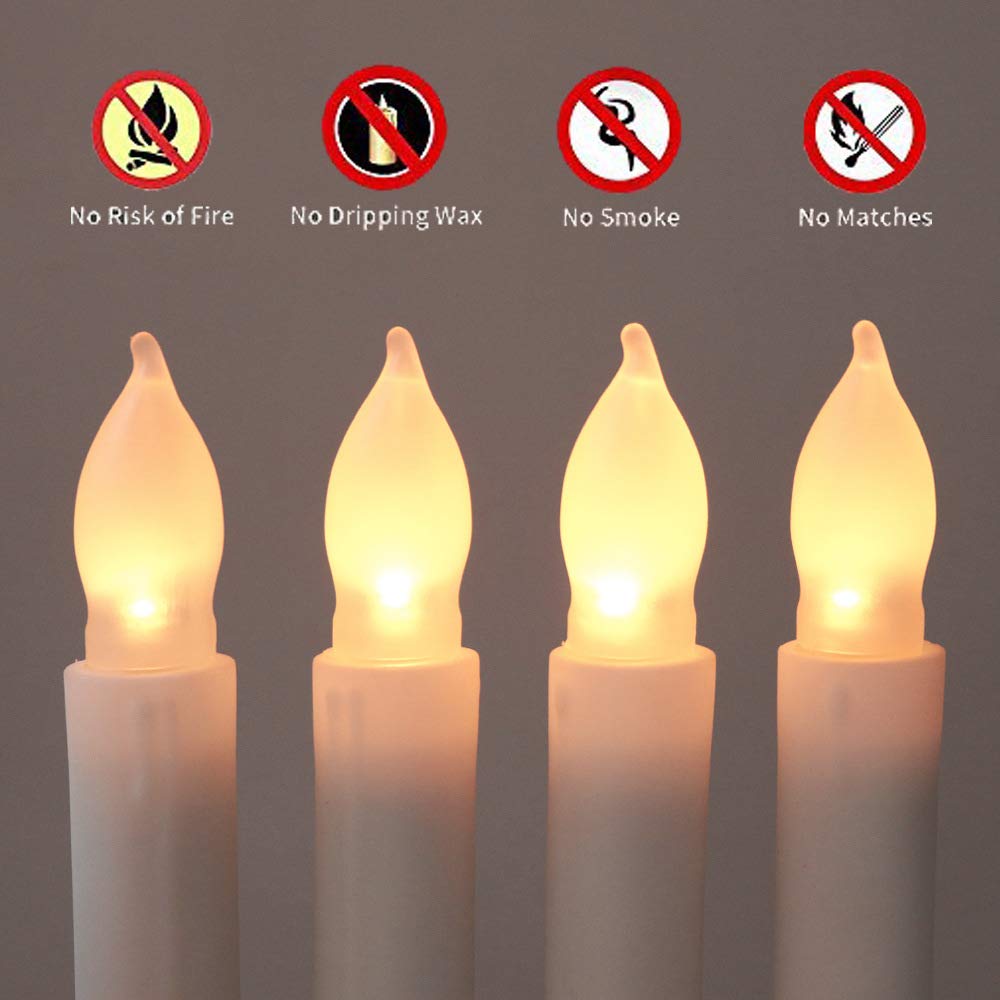 xunhuimemory 12PCS Flameless LED Taper Candles Lights, Battery Operated Candlesticks with Warm White Flickering Flame, 0.79 x 6.5 Inches Dripless Fake Floating Taper Candles
