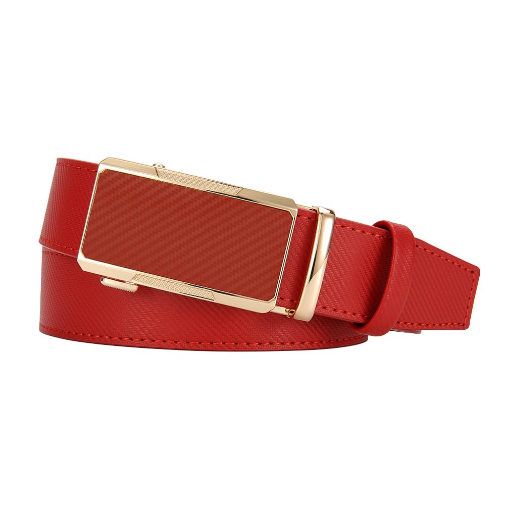 DOOPAI Men's Adjustable Ratchet Belt -Red Leather Dress Belt for Men, Customizable Fit, Easy to Use, Maximum Durability