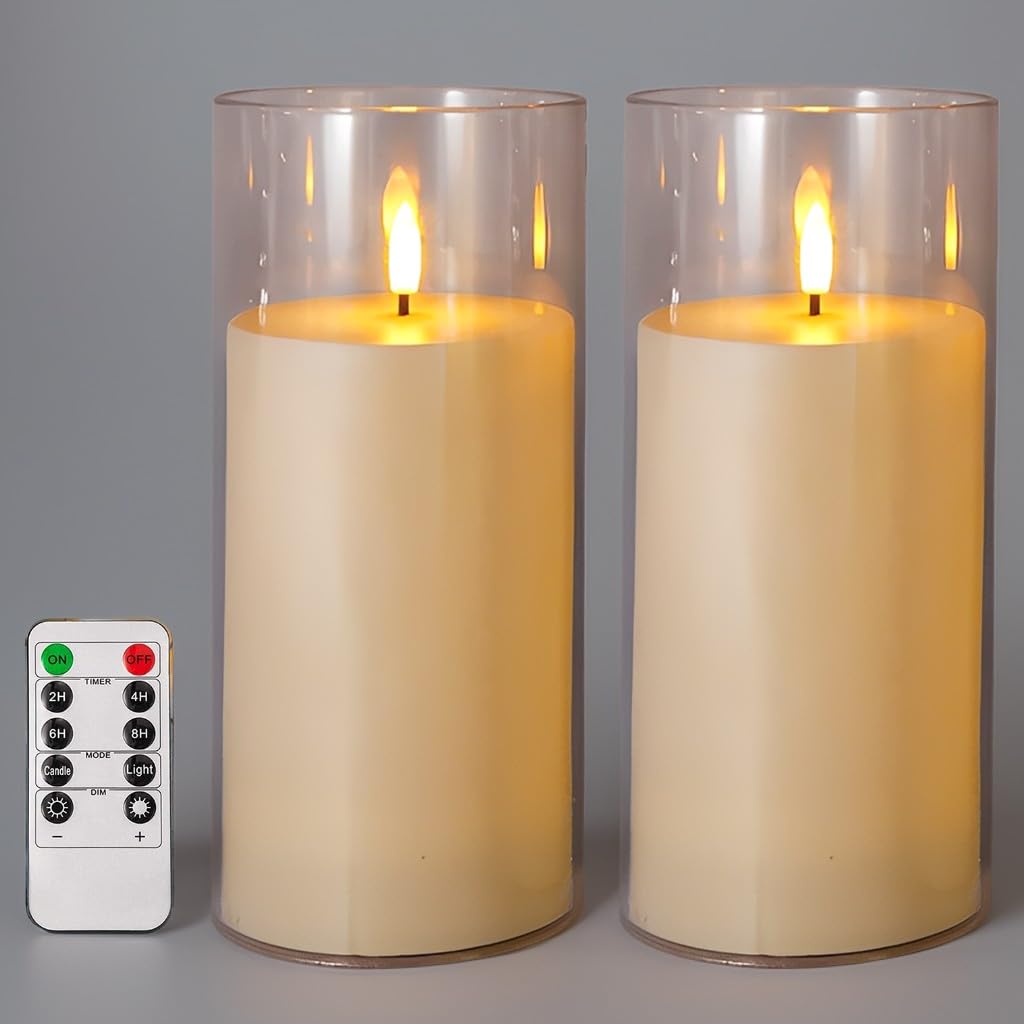 Niceme 9” x 4” Large Waterproof Outdoor Flameless Candles with Remote Control Timer, Flickering LED Pillar Candles Battery Operated for Indoor Outdoor Lanterns Patio Porch Decor, Long Lasting Set of 2