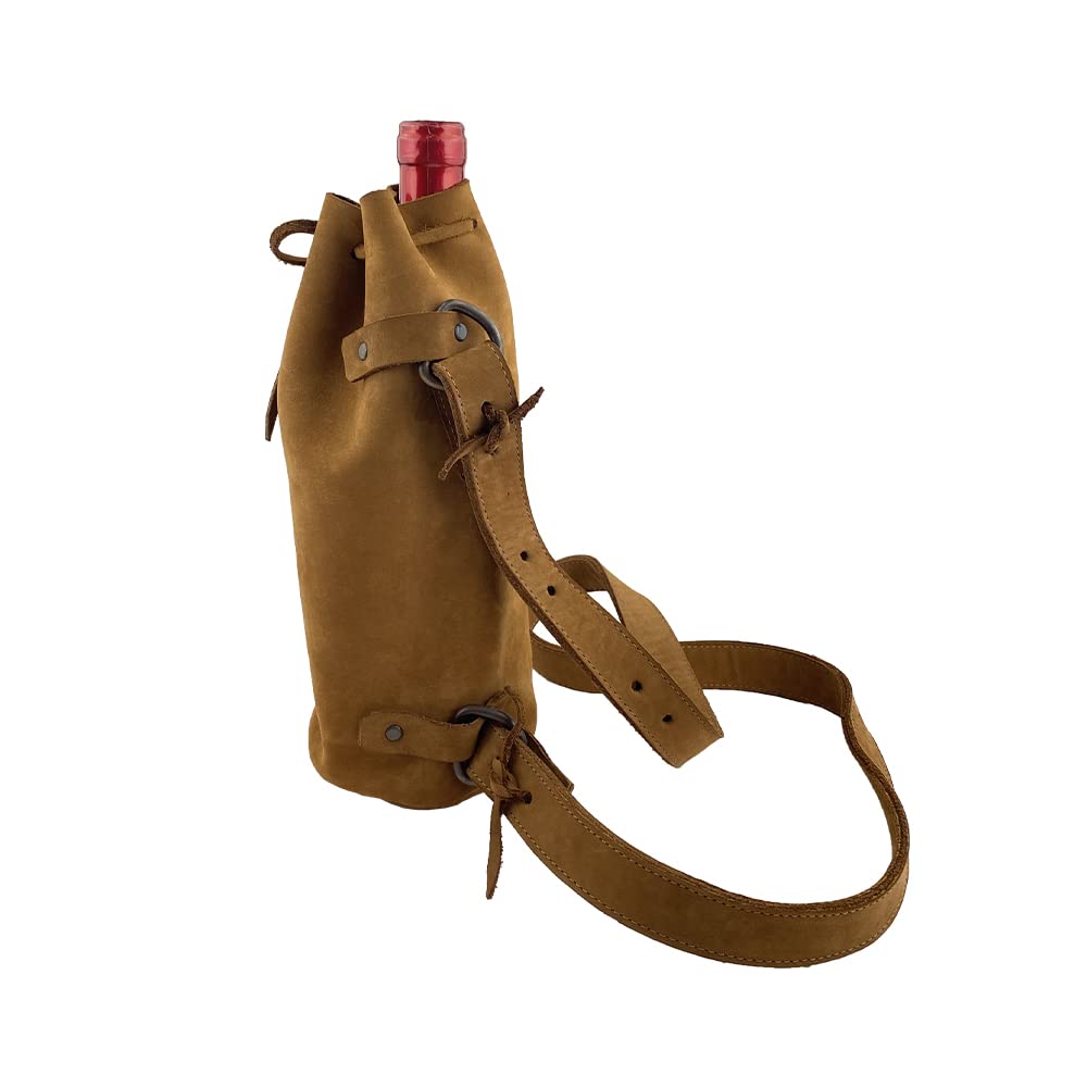 Hide & Drink Durable Leather Wine Carrier Handmade (Toffee Suede)