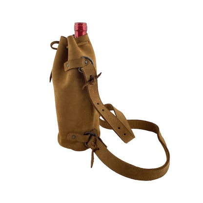 Hide & Drink Durable Leather Wine Carrier Handmade (Toffee Suede)
