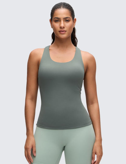 CRZ YOGA Butterluxe Workout Tank Tops for Women Built in Bras Padded - Racerback Athletic Spandex Yoga Camisole Grey Sage Small
