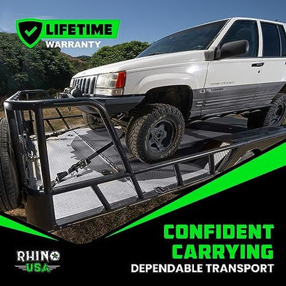 Rhino USA Car Tie Down Straps for Trailers with Snap Hooks (4-Pack) -2" x8' (10,000lb Break Strength) - Heavy Duty T-Handle Car Hauler Tire and UTV Axle Straps, Powersports & More - Black
