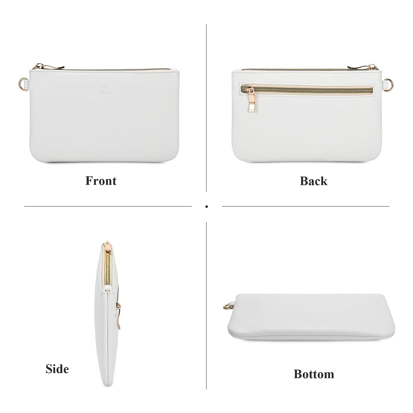 GM LIKKIE Wristlet Purse for Women, Evening Clutch Purse with strap for Party and Prom, Beach Bag for Summer (White PU Leather)