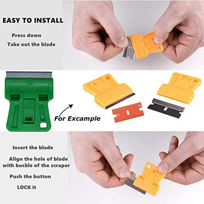 Mini Plastic Razor Blade Scraper Green Window Paint Scraper with 5 Spare Metal Razor Blades for Stove Top Wallpaper Label Removal