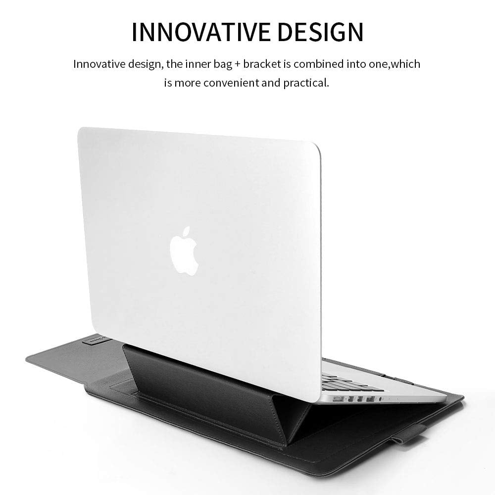 GANGANPRO Laptop Sleeve 16-17" Case with Stand Compatible with Microsoft Surface Laptop 5/4/3/2 13.5", MacBook Air/Pro 13.3", PU Leather Sleeve for 15-16" Computers - Brown