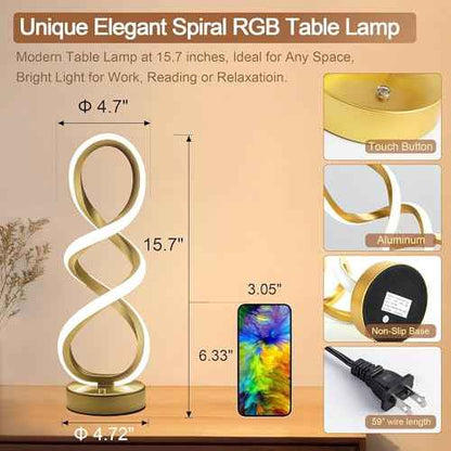 Modern Adebime RGB Table Lamp with 10 Light Modes - Unique Touch Dimmable Design for Bedside or Living Room - Available in 7 Colors, Gold