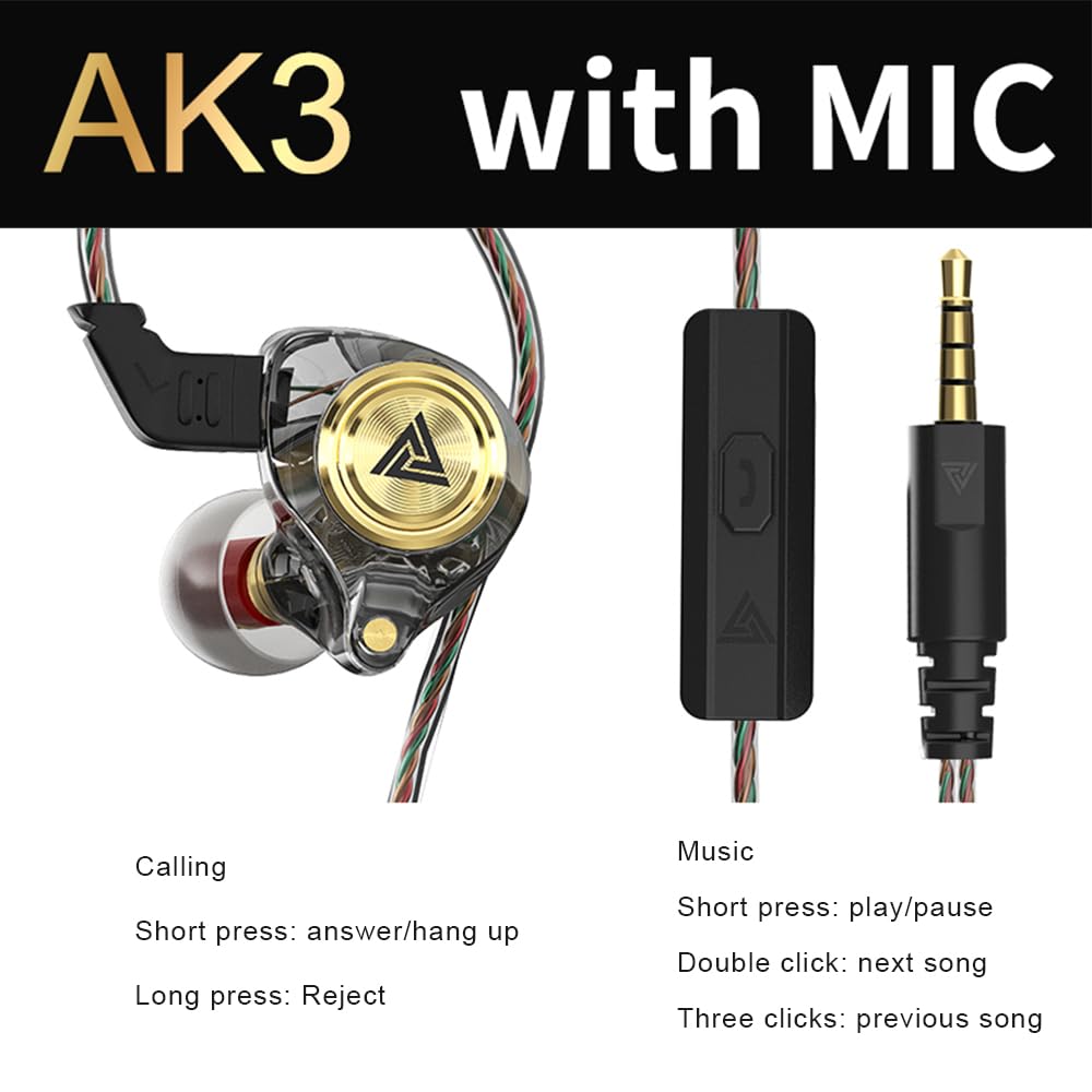 Yeabomy Wired Gaming Earbuds, Ak3file in Ear Monitors, Deep Bass Sound Wired Earbuds, HiFi in Ear Headphones with 1DD 10mm Dynamic Driver, IEM for Music Gaming Video Calling (Black)