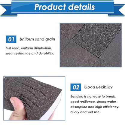 6Pcs Sanding Sponge 120 Grit Sanding Block Washable and Reusable for Wood, Metal, Wall Polish