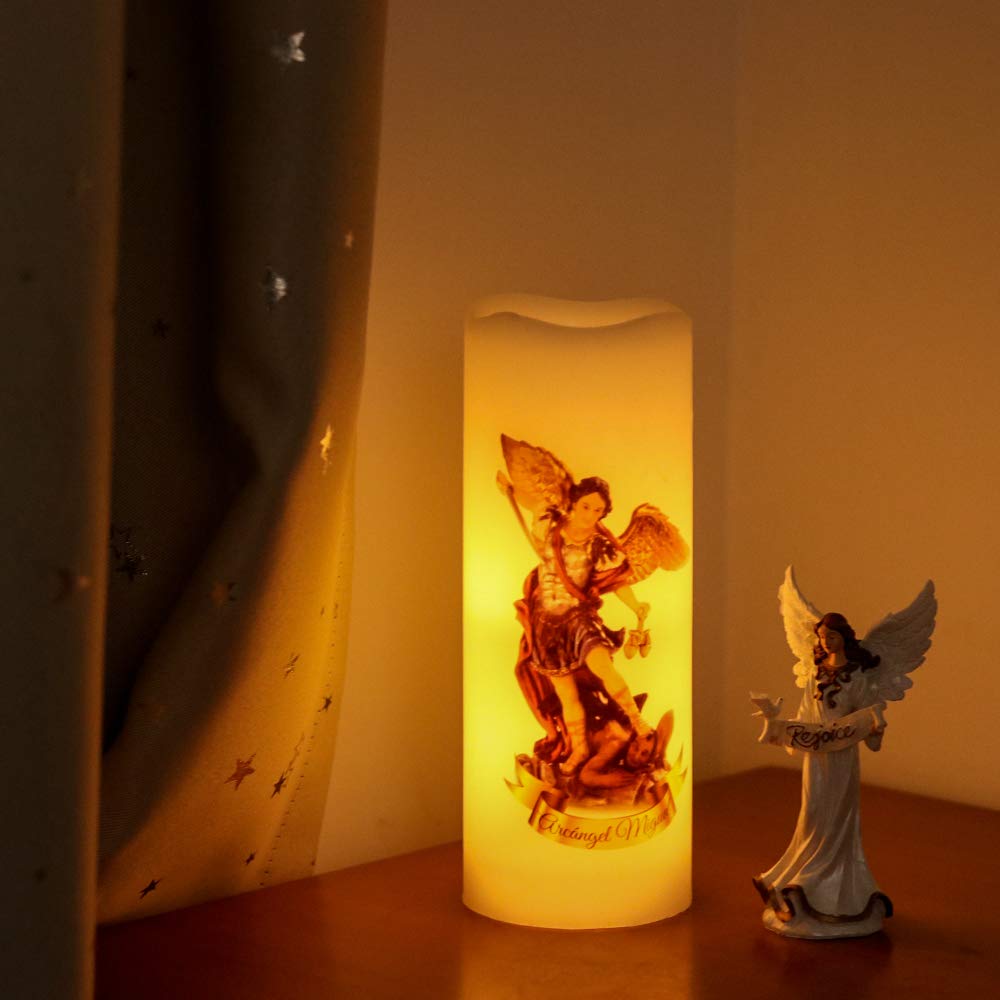 Wondise Flameless Flickering Devotional Prayer Candle with Remote and Timer, Battery Operated Real Wax LED Votive White Pillar Candle for Decoration Religious Gift, Prayer in Spanish(3 x 3 x 6 inch)