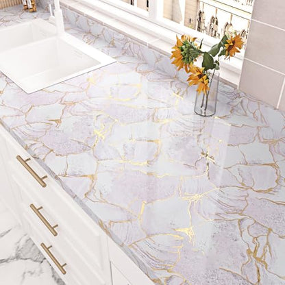 Gold Pink Marble Contact Paper for Countertops Glossy Waterproof Marble Wallpaper Peel and Stick Countertops for Kitchen Bathroom Wall Cabinet Self Adhesive Temporary Wall Counter Top Cover