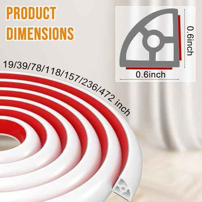 Flexible Quarter Round Molding Trim - 472in Waterproof Bendable Silicone Peel and Stick Molding Trim for Walls, Floor, Corner, Staircase, Tub, Cabinet Edge