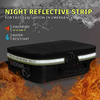 Fireproof Document Bag (16 x 11 x 5 inch) with Lock & Reflective Strip, Fireproof Document Lock Box with Shoulder Strap, Multi-Layer Important Document Safe Storage, Fire Safe File Organizer