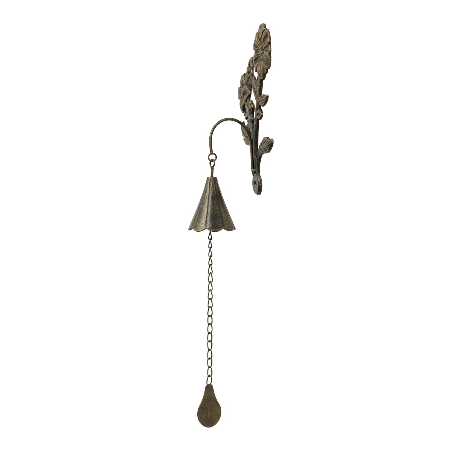 SOFFEE GARDEN Floral Cast Iron Bell, Double Flower & Cone-Shaped Bell Design for Porch, Pathway, or Garden Decor, Antique Style Metal Chime
