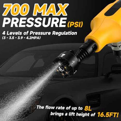 Cordless Pressure Washer for Dewalt 20V Battery 700 PSI Portable Handheld Power Washer with 6-in-1 Nozzle Foam Cannon for Car Floor Fence Wall Cleaning (Battery Not Included)