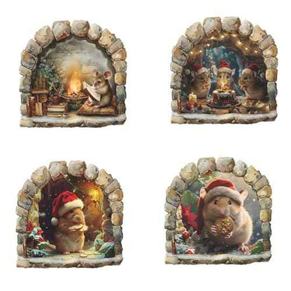 4 Sheets Christmas Realistic 3D Mouse Hole Wall Decals Cute Mouse in Hole Wall Stickers Removable Funny Mouse Hole Wall Stickers for Wall,Home,Kids Room, Living Room, Bedroom,Nursery Decor