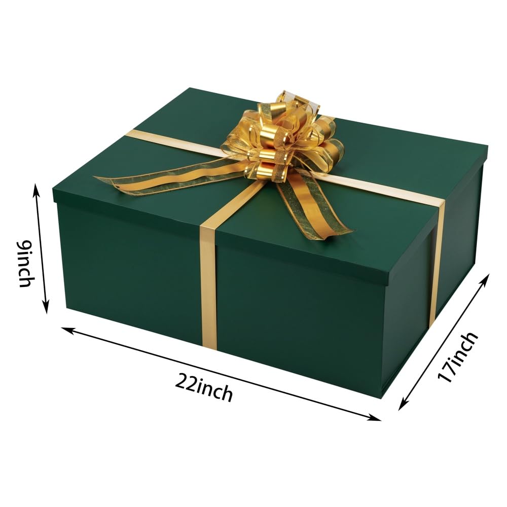 UoeRing Green Extra Large Gift Box 1Pcs 22x17x9 inch,luxury Gift Box with Lid for Presents Birthday Christmas Valentine's Day (Includes Pull Bows,Card,Envelope,Filler)