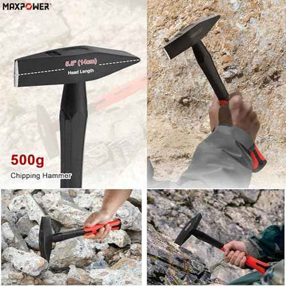MAXPOWER 5-Piece Hammer Set - 3LB Sledge & Cross Peen, 500g Chipping, 32oz Ball Peen & 24oz Rubber Mallet