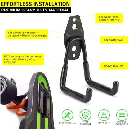 28 Pack Heavy Duty Garage Hooks, Utility Wall Mounted Storage System, with Anti-Slip Coating Hanger, for Hanging Power and Garden Tools, Ladders, Bikes, Ropes and Bulk Items