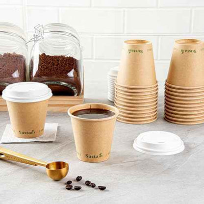 Restaurantware-Sustain 8 Ounce BPI-Certified Hot Cups, 50 Single Wall Coffee Cups - Lids Sold Separately, Leakproof PLA Coating, Compostable Kraft Paper Cups, For Hot Or Cold Drinks