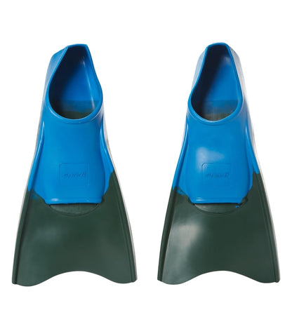 Sporti Adult-Kids Short Swim Fins, Floating Fin for Swimming & Snorkeling, Swim Flippers for Training - Blue/Blue - M 13-14 / W 14-15