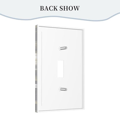 White Gold Blue Flower Light Switch Covers 1 Gang Single Toggle Wall Plate Decorative Switchcover Electrical Switchplate for Country Living Decor