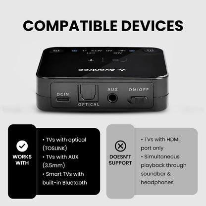 Avantree HT41899 Plus 2 - Dual Bluetooth Wireless Headphones for TV Watching with Transmitter & Charging Docks, aptX Adaptive & Low Latency Support, Compatible with Optical & 3.5mm AUX TVs