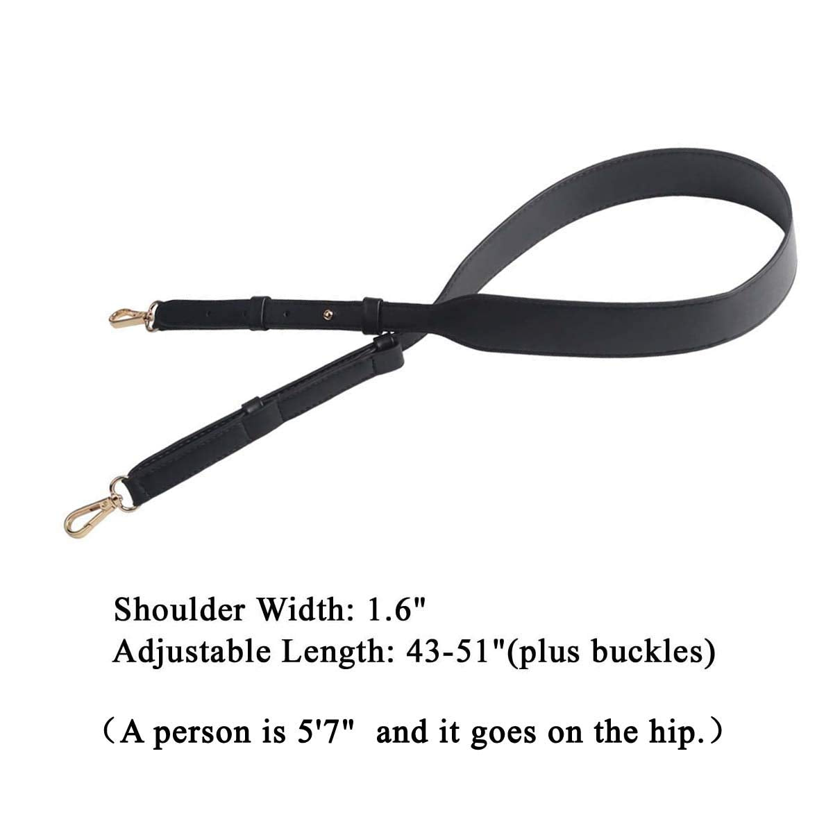 BEAULEGAN Wide Purse Strap Replacement - Microfiber Leather - 51 Inch Long Adjustable for Crossbody Shoulder Bag, Black/Gold