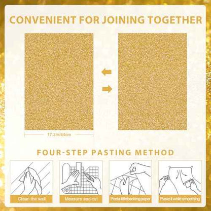wishFIRE Gold Glitter Peel and Stick Wallpaper 17.3" x 120" Sparkly Contact Paper Gift Wrapping Paper Removable Self-Adhesive Bling Wallpaper DIY Decorative for Bedroom Living Room