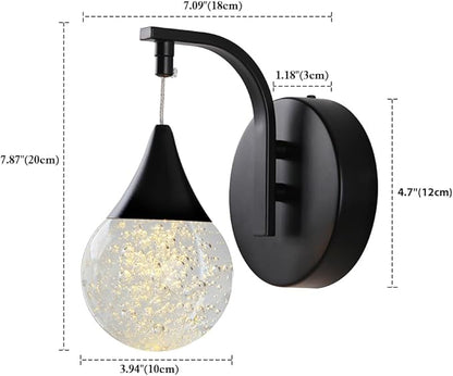 Crystal Wall Sconce Indoor, Bubble Modern Wall Sconces, Dimmable 5W LED Wall Light for Bedroom Bathroom Living Room Dining Room Hallway, Black