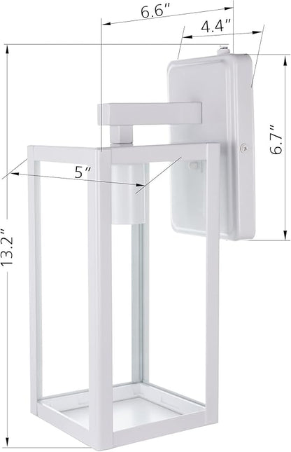 LIT-PaTH Dusk to Dawn Outdoor Wall Lantern, Wall Sconce as Porch Lighting Fixture, E26 Medium Base Max 60W, Anti-Rust Metal with Glass Shade, White, 1-Pack